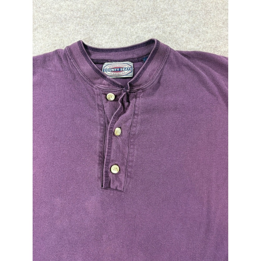 County Seat Mens Purple Short Sleeve Henley Shirt Cotton Size M